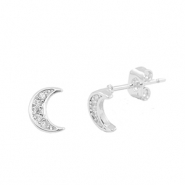 Métal TQ laiton boucles d'oreilles / puces d’oreilles zirconium lune Argenté