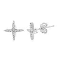 Métal TQ laiton boucles d'oreilles / puces d’oreilles zirconium étoile Argenté