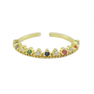 M&eacute;tal TQ laiton bague zirconium Dor&eacute;-multicolore