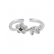 Métal TQ laiton bague zirconium Argenté-cristal noir