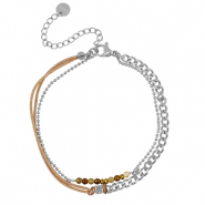 Bracelets en acier Inox duo rangs Argenté-marron