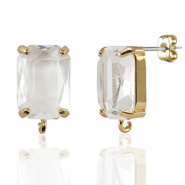 Boucles d’oreilles / puces d’oreilles en verre Crystal Glass avec anneau rectangle Cristal-doré