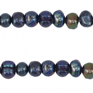 Perles d'eau douce rond 5-7mm Bleu paon foncé