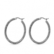 Boucles d'oreilles en acier Inox créoles zirconium Argenté