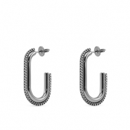 Boucles d'oreilles / puces en acier Inox ovale Argent&eacute;