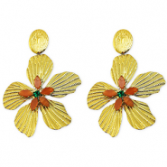 Boucles d'oreilles puces en acier Inox fleur Dor&eacute;