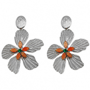 Boucles d'oreilles puces en acier Inox fleur Argenté