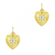 Métal TQ laiton breloques zirconium Coeur Doré