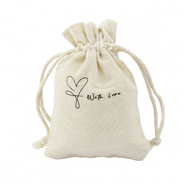 Sachet à bijoux en lin "with love" Blanc cassé