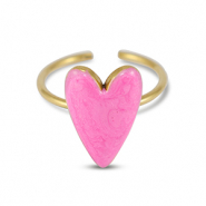 Bagues en acier inox émaillées coeur Rose nacré-Doré