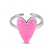 Bagues en acier inox émaillées coeur Rose nacré-Argenté