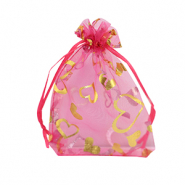 Sachet à bijoux en organza 9x12cm coeur Rose-doré