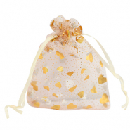 Sachet à bijoux en organza 9x12cm coeur Pêche-doré