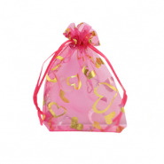 Sachet &agrave; bijoux en organza 7x9cm coeur Rose-dor&eacute;