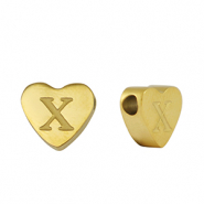 Perles en acier Inox coeur lettre X Doré