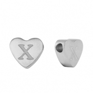 Perles en acier Inox coeur lettre X Argenté