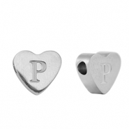 Perles en acier Inox coeur lettre P Argenté