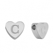 Perles en acier Inox coeur lettre C Argenté