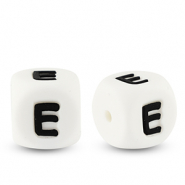 Perles lettres en silicone E Blanc-noir