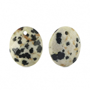 Breloque en pierre naturelle Dalmatien ovale Greige-noir
