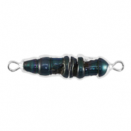 Perles d'eau douce connecteur tooth Argenté-Bleu paon foncé