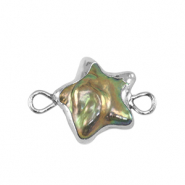 Perles d'eau douce connecteur étoile Argenté-Vert océan