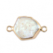 BQ Perles d'eau douce connecteur hexagon Doré-Blanc naturel