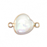 BQ Perles d'eau douce connecteur rond Doré-Blanc naturel