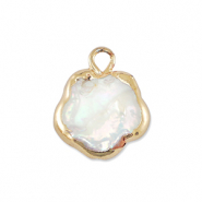 BQ Perles d'eau douce breloque fleur Doré-Blanc naturel