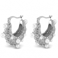 Boucles d'oreilles / puces en acier Inox imitations perles Argenté