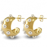 Boucles d'oreilles / puces en acier Inox imitations perles Doré