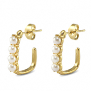 Boucles d'oreilles / puces en acier Inox carrée imitations perles Doré