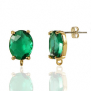 Boucles d’oreilles / puces d’oreilles en verre Crystal Glass avec anneau ovale Vert-doré