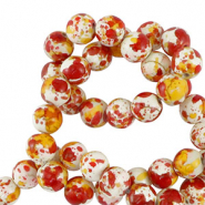 Perles en céramique 8mm Blanc-orange rouge