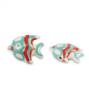 Perles en céramique poisson Turquoise-rouge