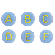 Perles lettres acryliques mélangées Bleu clair-doré