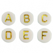Perles lettres acryliques mélangées Blanc cassé-doré