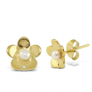 Boucles d'oreilles / puces en acier Inox perles fleur avec anneau Doré