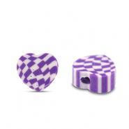 Perles en polymère coeur Violet-Blanc