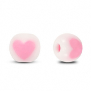 Perles acryliques ronde cœur Blanc-rose