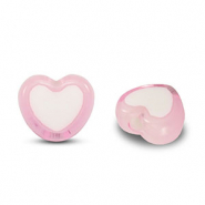 Perles acryliques cœur Rose clair-blanc
