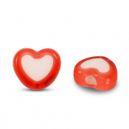 Perles acryliques cœur Rouge-blanc