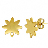 Boucles d'oreilles en acier Inox/puces d’oreilles fleur avec anneau Doré