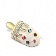 Broches sucette de glace Blanc perle-multicolore-doré