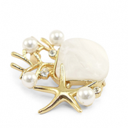 Broches vie marine Blanc perle-doré