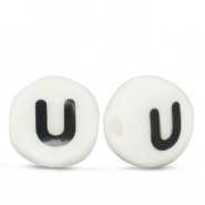 Perles lettres en céramique U Blanc-noir