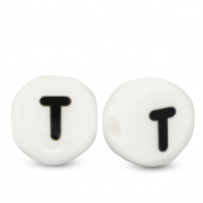 Perles lettres en céramique T Blanc-noir