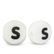 Perles lettres en céramique S Blanc-noir