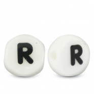 Perles lettres en céramique R Blanc-noir