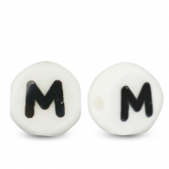 Perles lettres en céramique M Blanc-noir